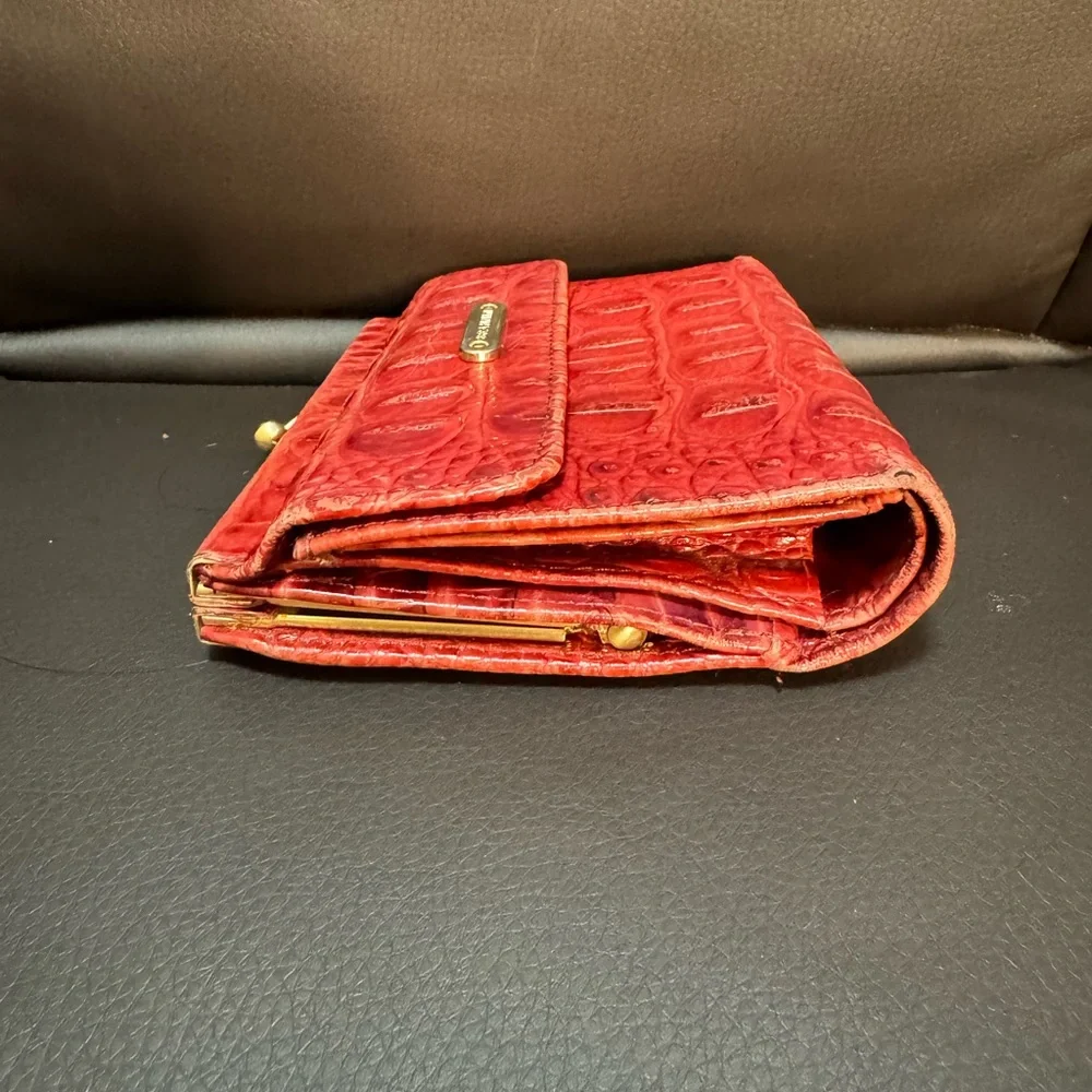 Brahmin Croc Embossed Red Leather Coin Snap Wallet